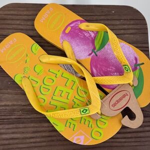 Havaianas x FARM Rio Flip Flops Yellow Tropical Fruit Brazil Sandals 9/10